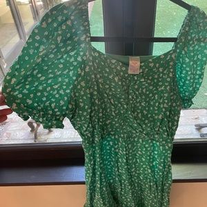 Green floral mini dress